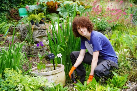 Young man gardening