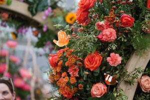 Close-up of flowers in display at RHS Chelsea Flower Show