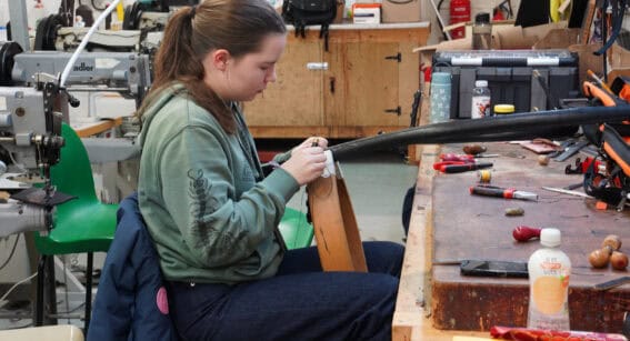 Sophia working towards her Worshipful Company of Cordwainers’ Diploma in Saddle, Harness and Bridle Making