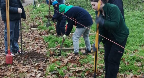 Students and Staff build fencing at Gunnersbury Park