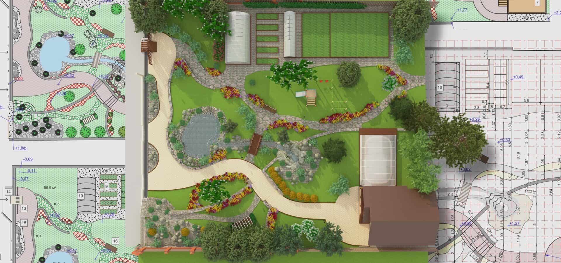 A picture of a garden design in CAD