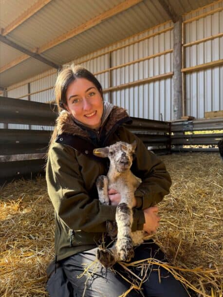 Agriculture student holding a lamb
