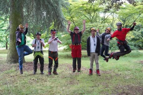 Arboriculture students jumping