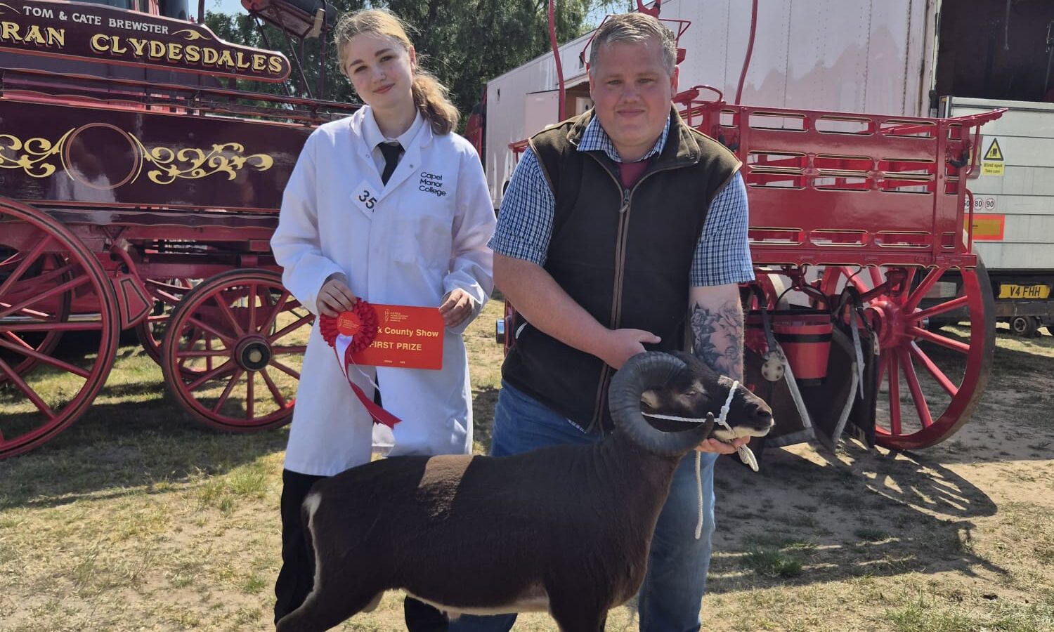 A Capel Manor College agriculture tutor and student showing sheep.