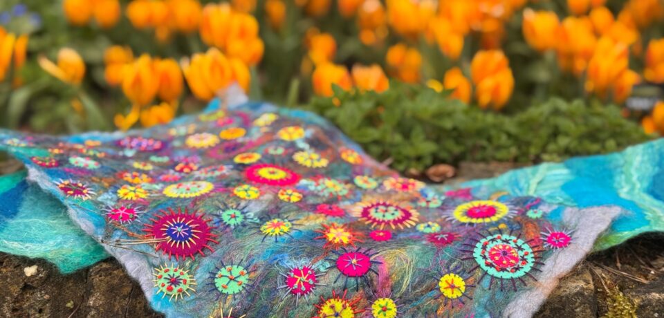 Felting work by art and design students at Capel Manor College set amongst the beautiful grounds of the Enfield Campus.
