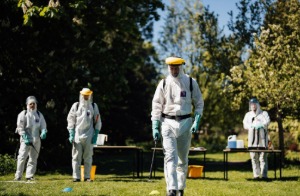 Capel Manor College students during an application of pesticides practical session.