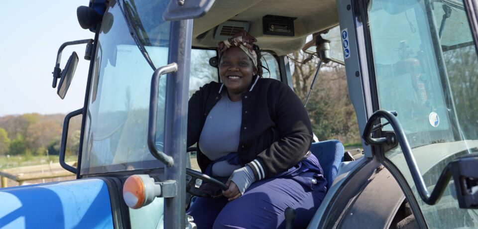 Student at Capel Manor College driving a tractor.